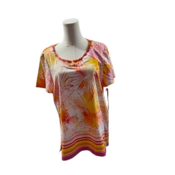 Ruby Rd Women’s Short Sleeve Printed Knit Top XL NWT - Picture 2 of 6